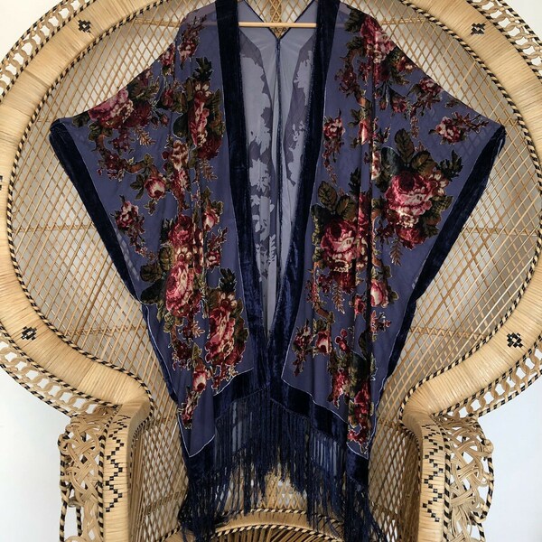 kimono jacket,shawl jacket,velvet shawl jacket,cover up.florals,devore jacket,plus size,wearable art,burnout velvet kimono.velvet kaftan