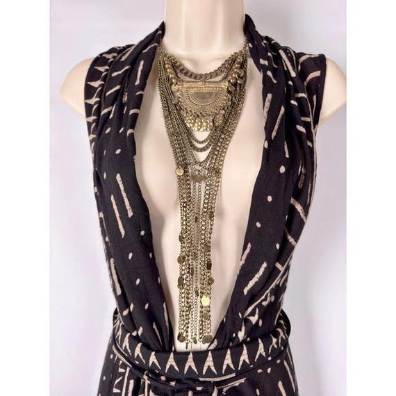 Boho Layered Statement Necklace Metal Multi Stran… - image 3