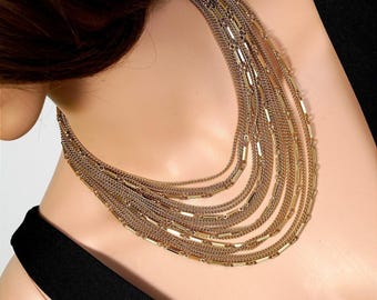 Kramer of New York Vintage Gold Ton Multi Strand Lätzchen Halskette