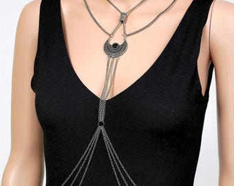 Unique Hand Crafted Silver Moon Boho Body Chain - One of a kind