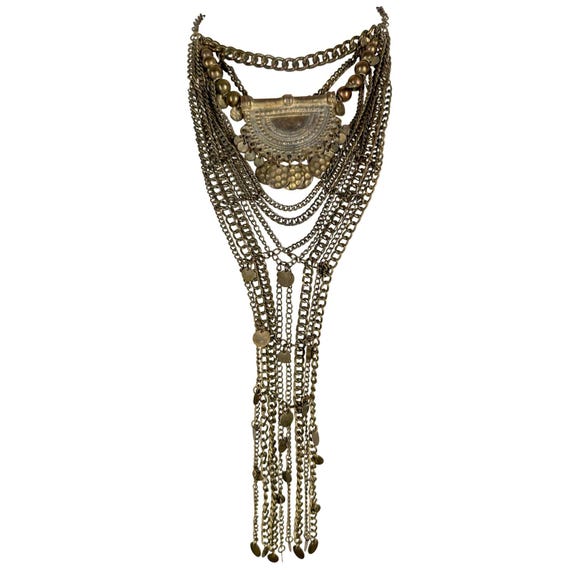Boho Layered Statement Necklace Metal Multi Stran… - image 5