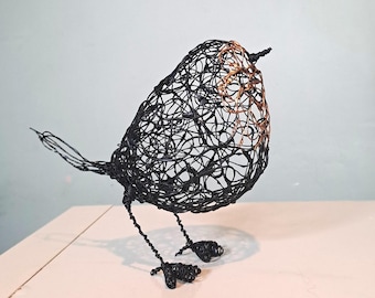 Galvanized Wire Robin Sculpture, Handmade Home and Garden Decor