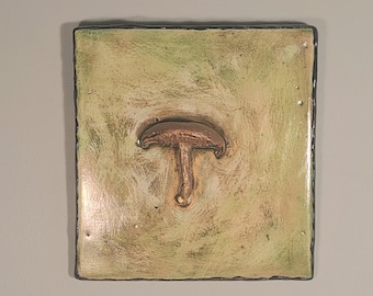 Mushroom plaster cast, wall svulpture with bronze finish