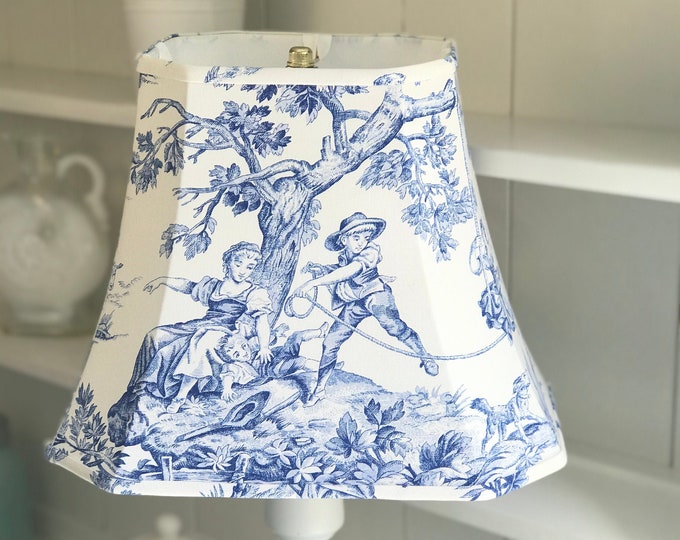 Blue Toile Lamp Shade, French Country Lamp Shade, Toile Lamp Shade