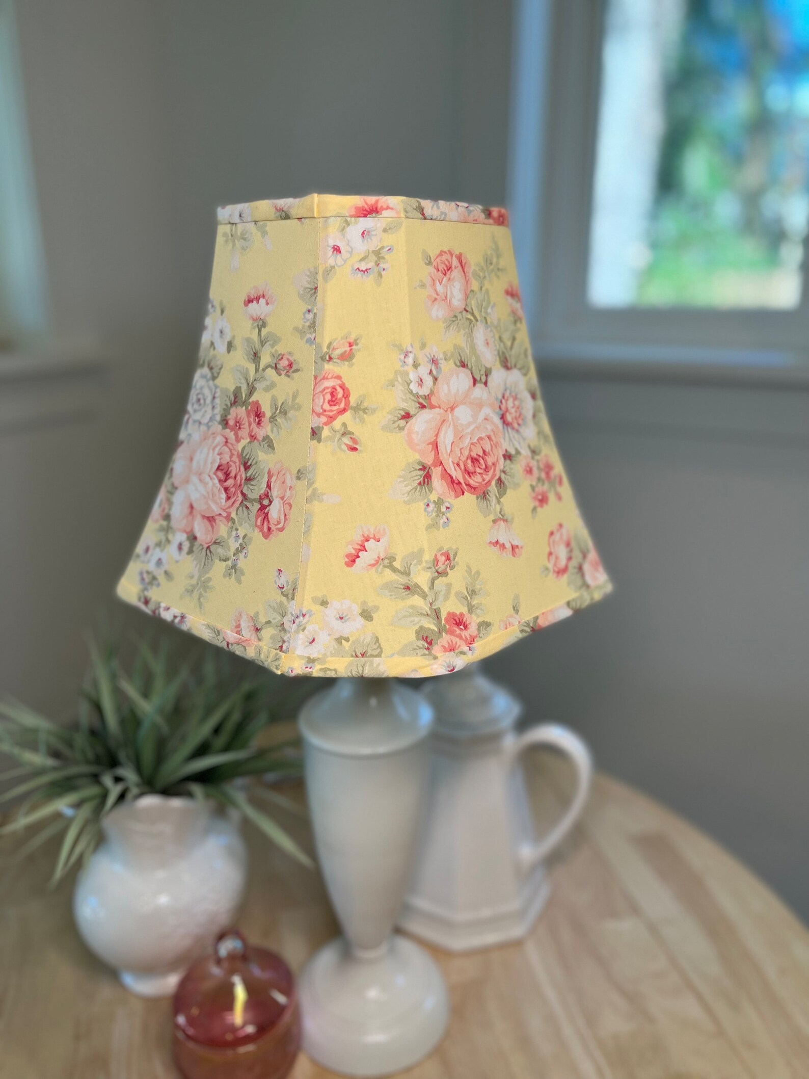 Yellow Lamp Shade Rose Lamp Shade Floral Lamp Shade Cottage Etsy