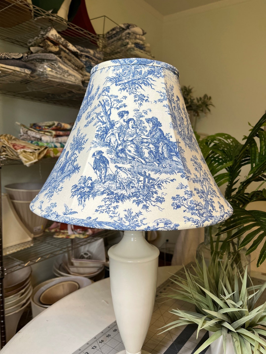 Toile Lamp Shade, Blue Toile Lamp Shade, Colonial Lamp Shade, Blue Lamp