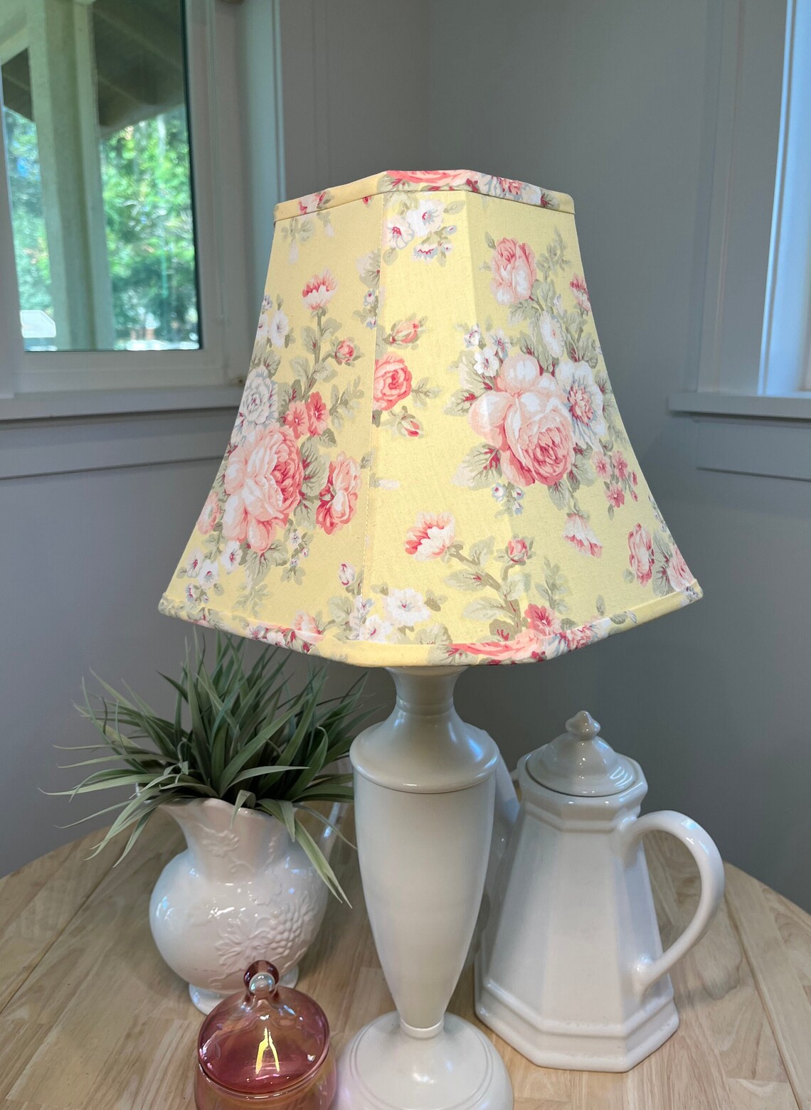 Yellow Lamp Shade Rose Lamp Shade Floral Lamp Shade Cottage Etsy