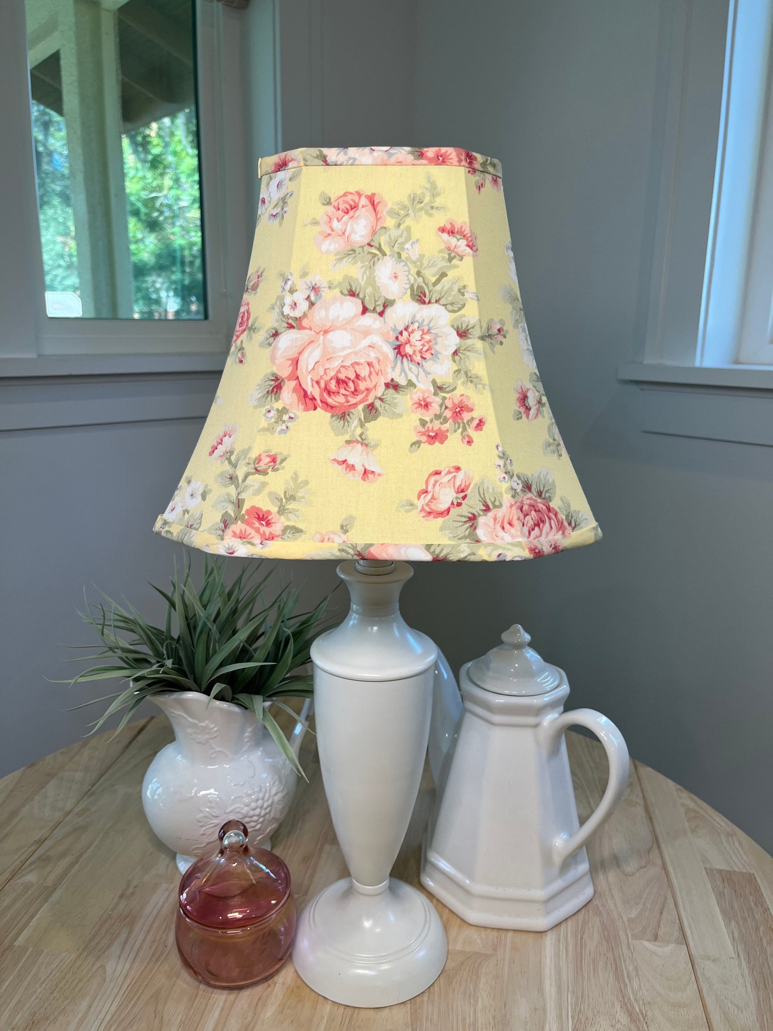 Yellow Lamp Shade Rose Lamp Shade Floral Lamp Shade Cottage Etsy