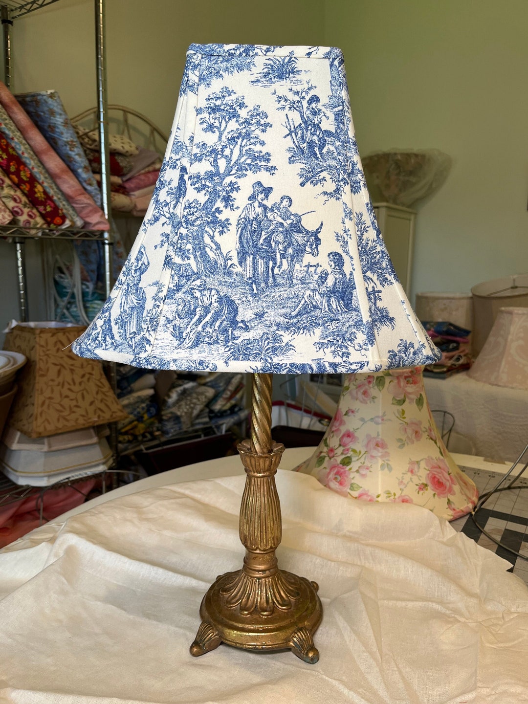 Toile Lamp Shade Blue Toile Lamp Shade Colonial Lamp Shade Etsy