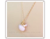 Pink Peruvian Opal, Rose Quartz Gemstone Chain Necklace. 14k Gold Fill. Wire Wrapped. Pink Gemstone Pendant Necklace. AAA Gemstones