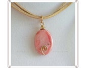 Boho Chic Suede Leather Lariat, Choker-Style Necklace. Pink Peruvian Opal Gemstone Set in 14k Gold Fill. Layering Style Necklace