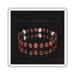 Red Tiger&#39;s Eye Beaded Bracelet Sterling Silver Beaded Bracelet Semi-Precious Gemstone Gemstone Red Tiger’s Eye Beaded Bracelet Handmade USA