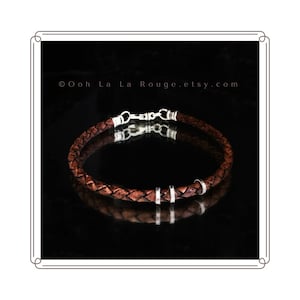 Rustic Brown Braided Leather Unisex Bracelet. Heavy Sterling Silver Hardware. 5mm Naturally-Dyed Bolo Leather. Women’s & Men&#39;s Boho Jewelry