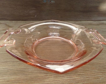 Pink Depression Glass Handled Bowl - Art Deco - FREE SHIPPING - [#328 DC 5th M]