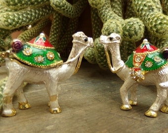 Pair (two) Camel Figurine Bejeweled  Enamel Trinket Boxes - Holiday Gift - FREE SHIPPING - [#223 - DC - Box #3]