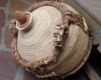 LARGE Namibian Milk Container Coiled Basket by Liina Amantundu - Free Shipping - [#245 Garage]