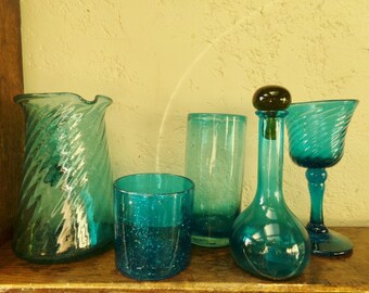 Mixed Set of Aqua Glass Vessels - Pitcher FREE! - [#188 - DC - Shelf 5 R]