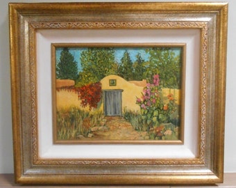 Original Adobe Wall and Garden Acrylic Painting by Mela Garcia - FREE SHIPPING - [#108 Hall Wall]