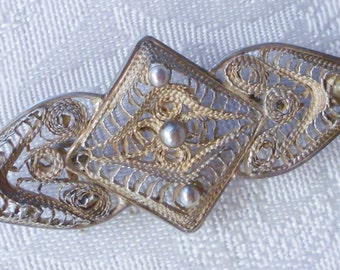 Antique Sterling Silver Filigree Brooch by Alfredo Alarid - FREE SHIPPING - [#48 - DC - Box 1]