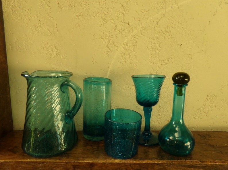 Mixed Set of Aqua Glass Vessels Pitcher FREE 188 DC Shelf 5 R image 3