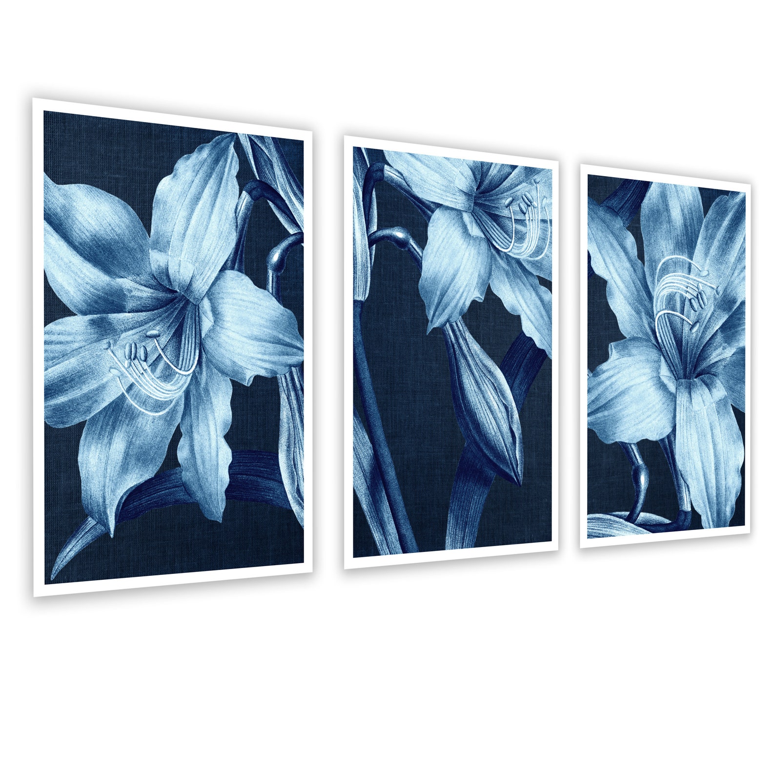 Navy Blue Botanical Art Prints Lily Flower 3 Piece Wall Decor - Etsy