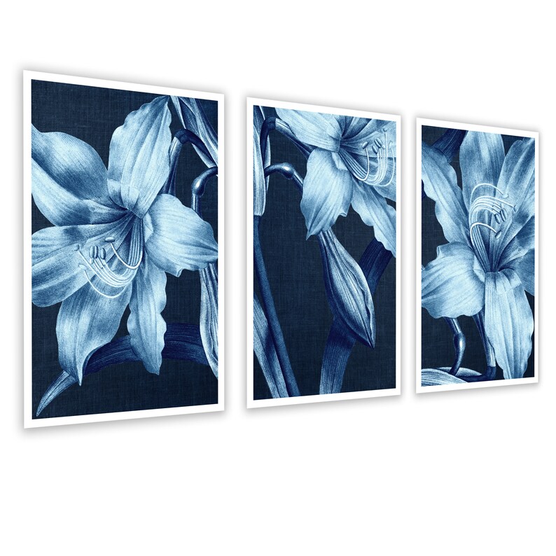 Navy Blue Botanical Art Prints Lily Flower 3 Piece Wall Decor - Etsy