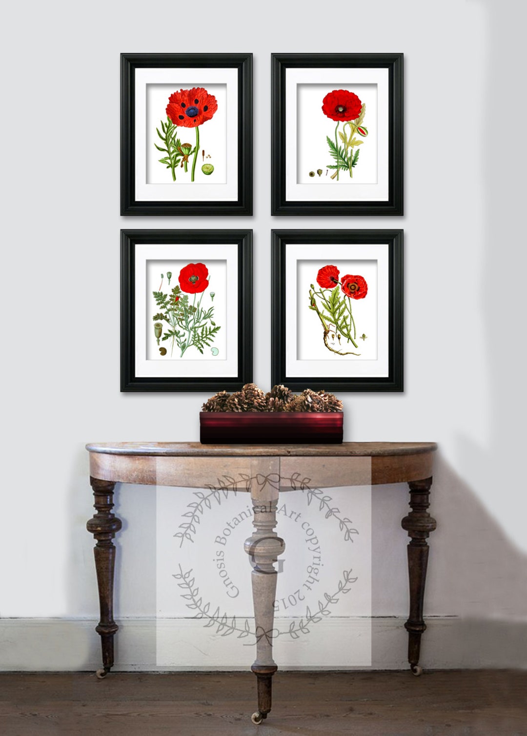Red Poppy Botanical Print Set, Antique Floral Wall Art - Etsy