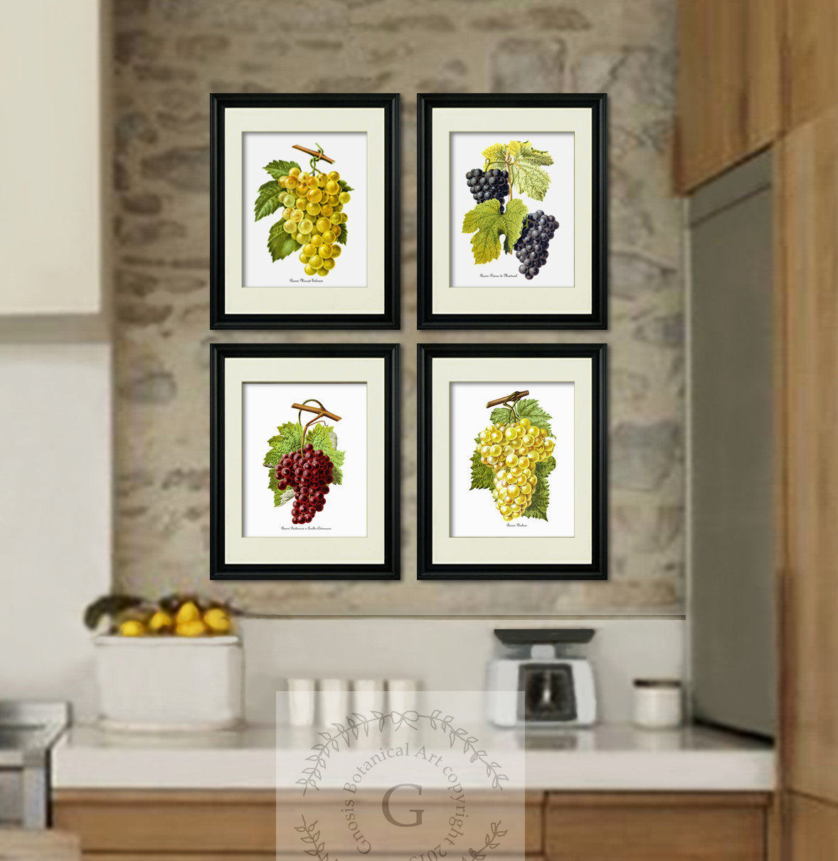 Kitchen Wall art Grapes Art set of 4 Prints French wine grapes Etsy