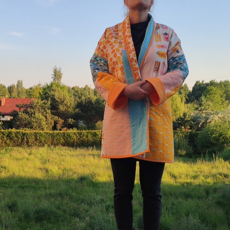 QUILT COTTON COAT Long Bohemian Style, Kimono Cut Free Shipping Worldwide image 3