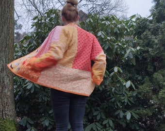 QUILT COTTON COAT Short With Pockets - Bohemian Style, Kimono Cut - Free Shipping Worldwide