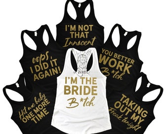 FEYONCE like Beyonce Bridal Tank Top Indigo Gold Engagement Shirt