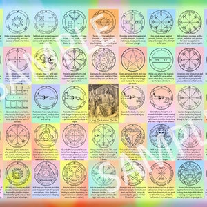 The 44 Seals of Solomon 12x16 Kabbalah poster for instant download contains the 44 King Solomon seals and their interpretations image 1