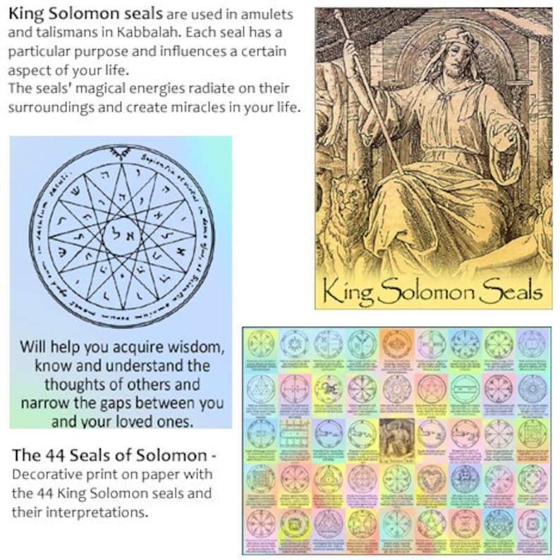 The 44 Seals of Solomon 12x16 Kabbalah poster for instant download contains the 44 King Solomon seals and their interpretations image 4