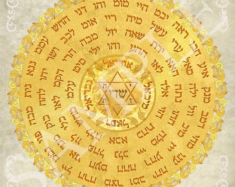 Złota pieczęć ochronna z 72 Imionami Boga dla błogosławieństwa i pomyślności - Limitowana edycja wydruku na płótnie 50 x 50 cm Ekspresowa wysyłka