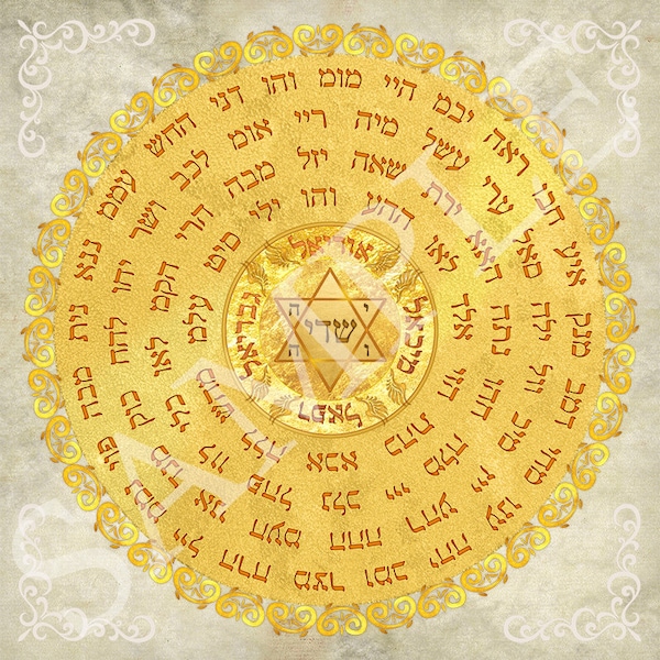 Golden seal for protection with the 72 Names of God - Kabbalah art for blessing & good fortune - Limited edition print on canvas