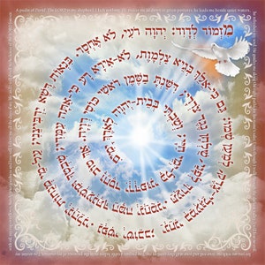 Artistic mandala with script from Psalms 23 for blessings, protection, success and abundance – Limited Edition print on canvas