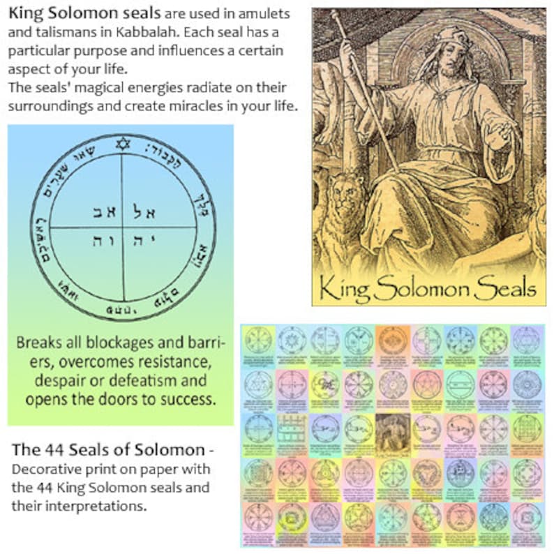 The 44 Seals of Solomon and their interpretations Kabbalah art print on quality lithograph paper powerful symbols a mega wall amulet image 4