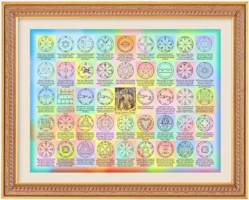 The 44 Seals of Solomon 12x16 Kabbalah poster for instant download contains the 44 King Solomon seals and their interpretations image 3