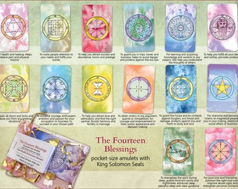 The Fourteen Blessings – A Special gift set  containing 14 Pocket-size Kabbalah amulets with King Solomon seals for blessings & good foutune