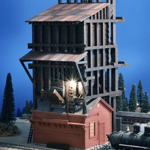 G Scale Garden Railroad Coal Tipple: Weathered Wood Depot, Lit Interior