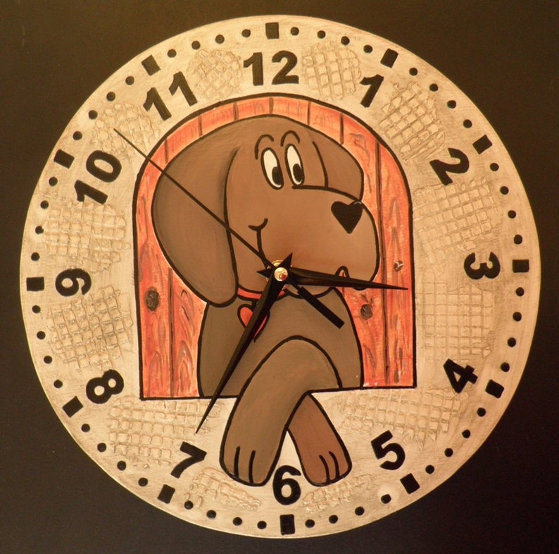 Dog clock puppy kids room modern wall clock wooden wall Etsy