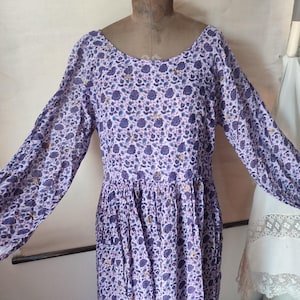 Langes 1970s Maxi Kleid Boho Indian Gauze Floral Print Festival Blumenkleid Hippie True Vintage flower power 60s 70s Woodstock Ethno Paisley