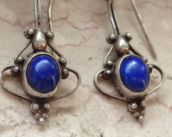 925 Silber Ohrringe Echtsilber Sterling Lapislazuli Jugendstil Ohrhänger Ethno