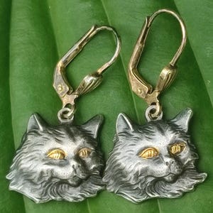 925 silver cat earrings sterling gold plated earrings cat head design France Paris