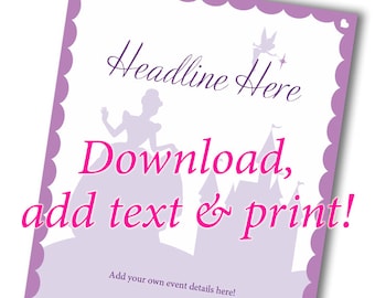Purple Princess Editable Invitation - Princess Birthday Party - Download, add your text and print!
