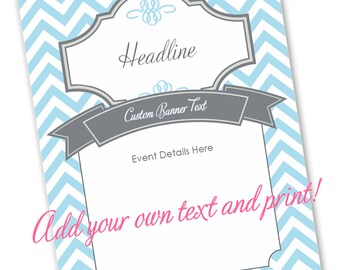 Blue & Coral Editable Chevron Pattern Invitation - Download, add your text and print!