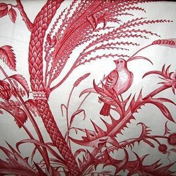 BLOWOUT SALE!!!! Brunschwig  Fils Bird & Thistle Red, Fabric By The Yard 50% off list price!!!