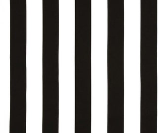 May include: Black and white striped fabric with a repeating pattern. The fabric is measured in inches.