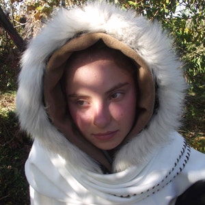 Snow white elven coat,mantle,poncho with hood from cashmir,doublelayered