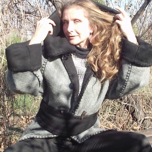 Woolen elven medieval doublelayered coat from grey and black cashmere